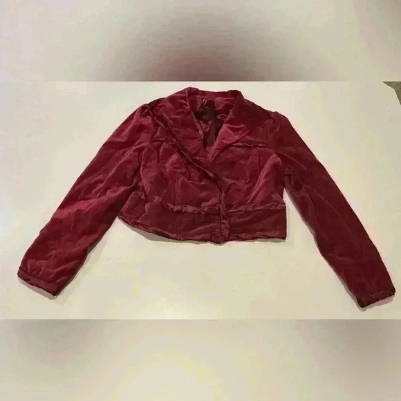 Nelli Burgundy Velvet Cropped Jacket Size Large - Picture 1 of 5
